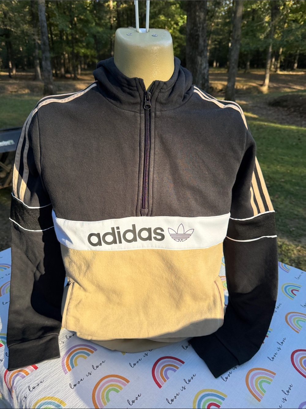adidas Men’s Black, White & Tan Zip-Front hoodie